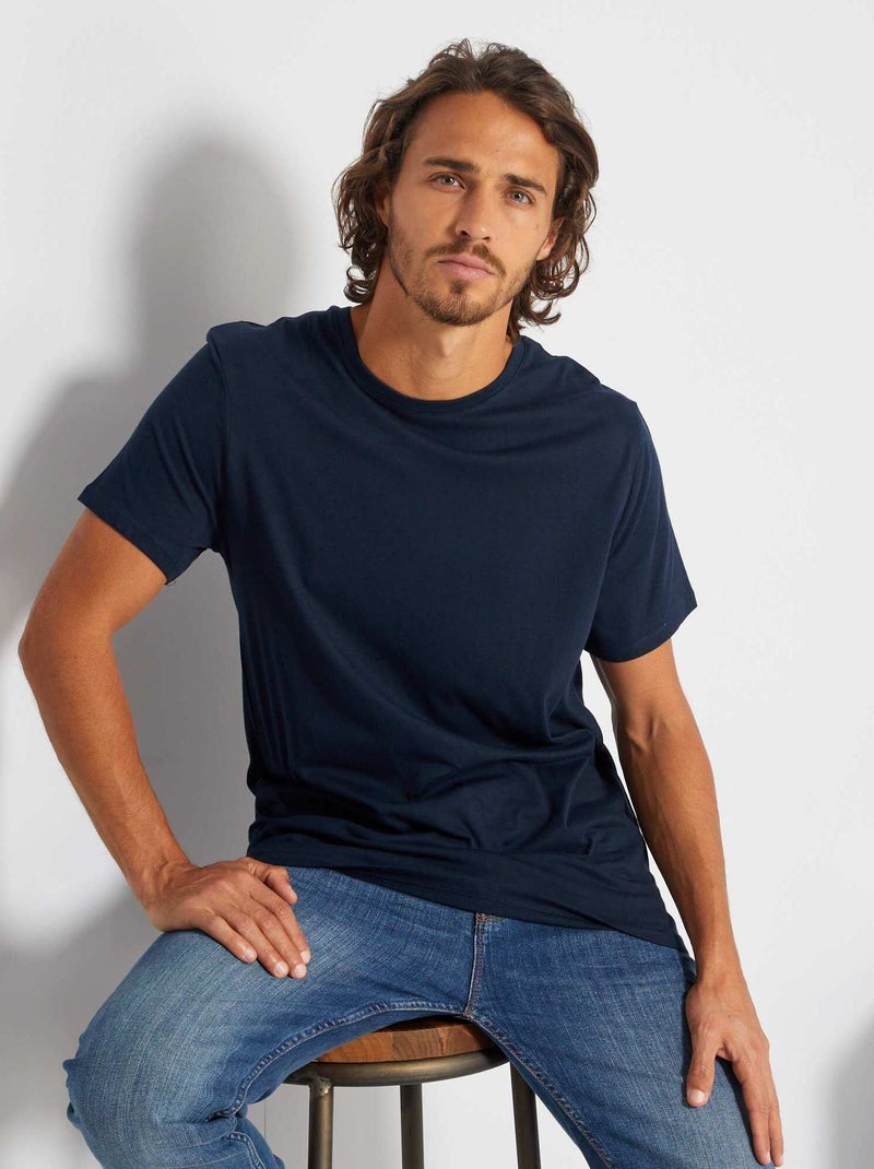T-shirt droit en jersey uni Bleu marine - Kiabi