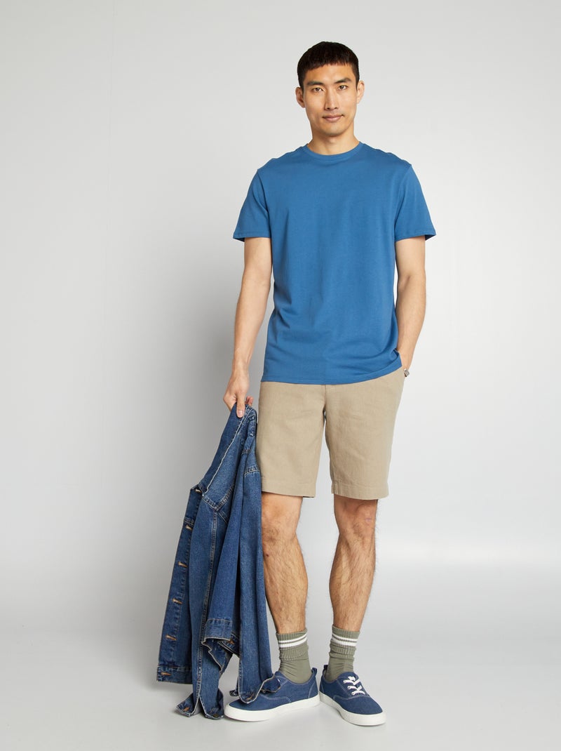 T-shirt droit en jersey uni Bleu - Kiabi
