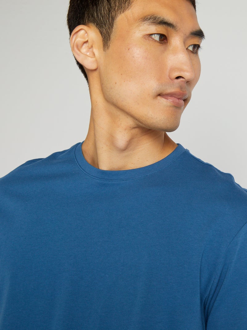 T-shirt droit en jersey uni Bleu - Kiabi