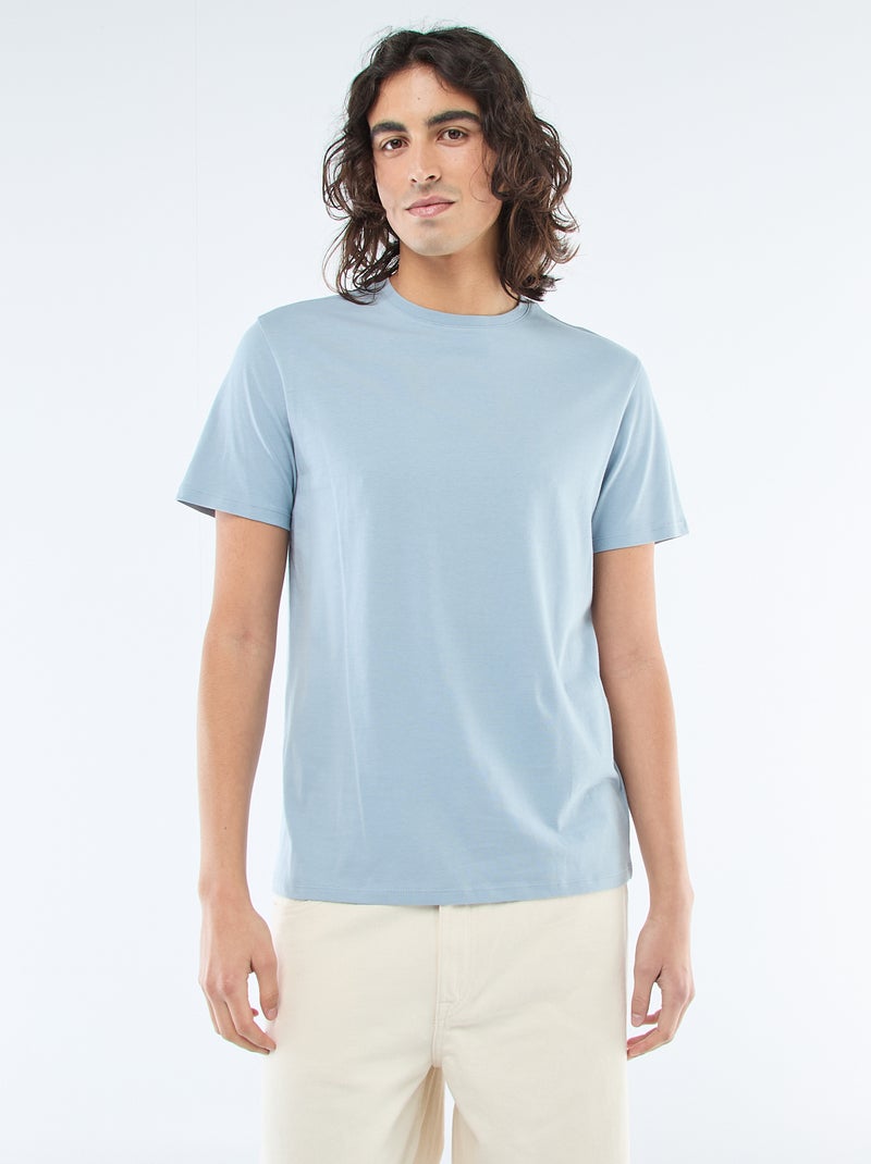 T-shirt droit en jersey uni Bleu - Kiabi