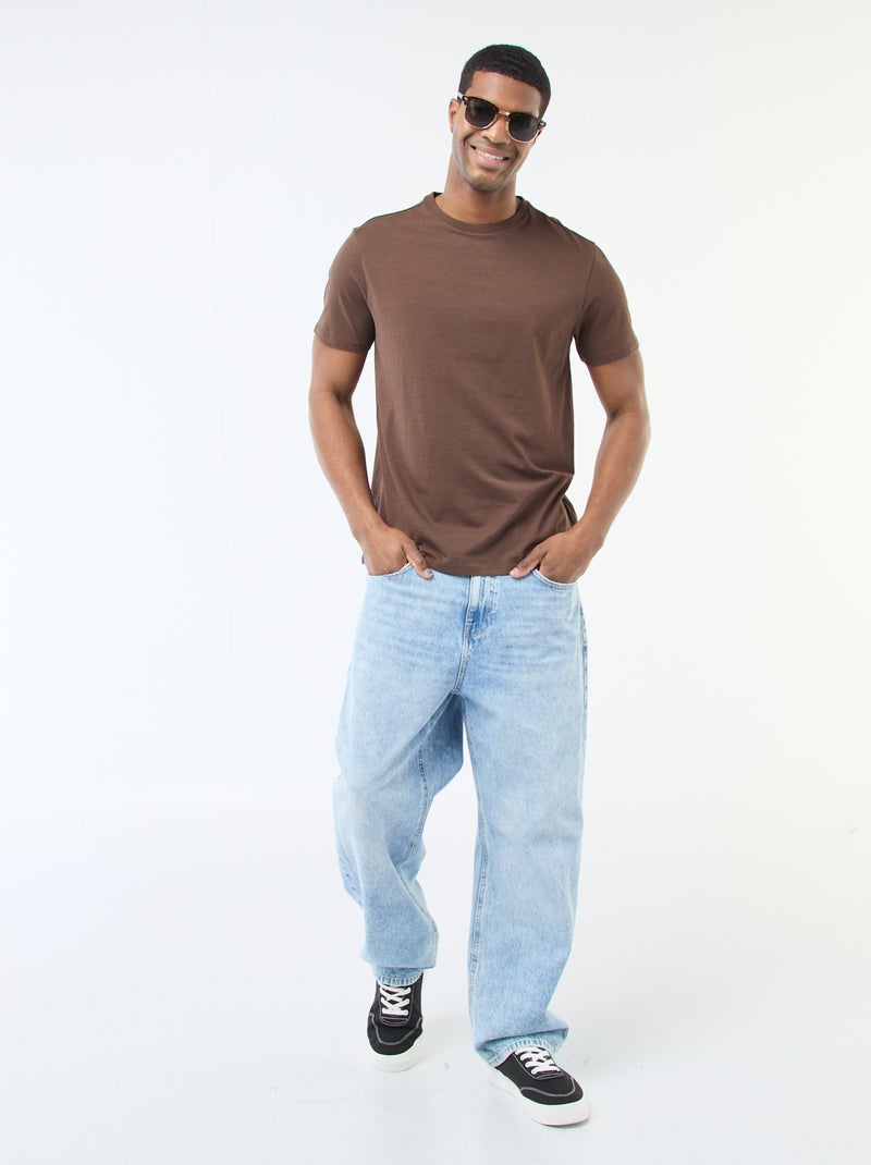 T-shirt droit en jersey uni Marron - Kiabi