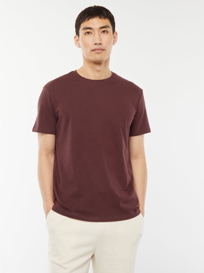 T-shirt droit en jersey uni Prune - Kiabi