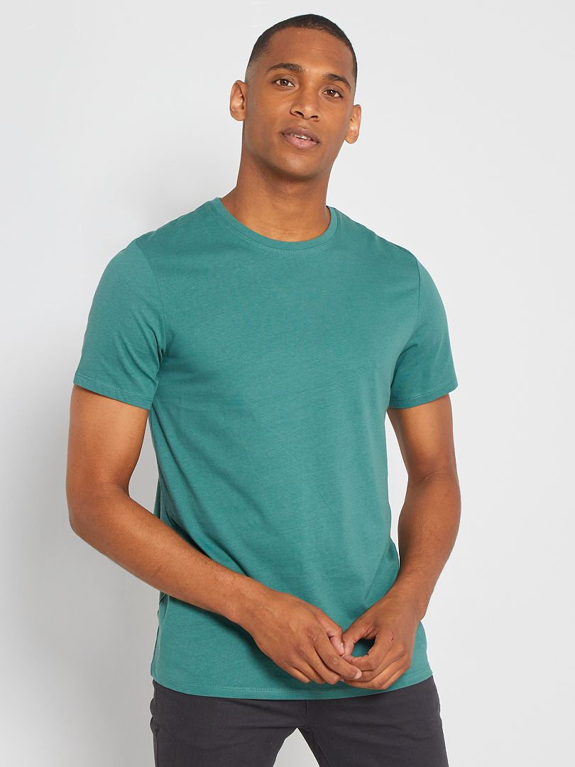 T-shirt droit en jersey uni vert foncé - Kiabi