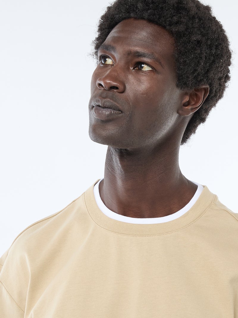 T-shirt effet 2-en-1 à manches courtes Beige - Kiabi