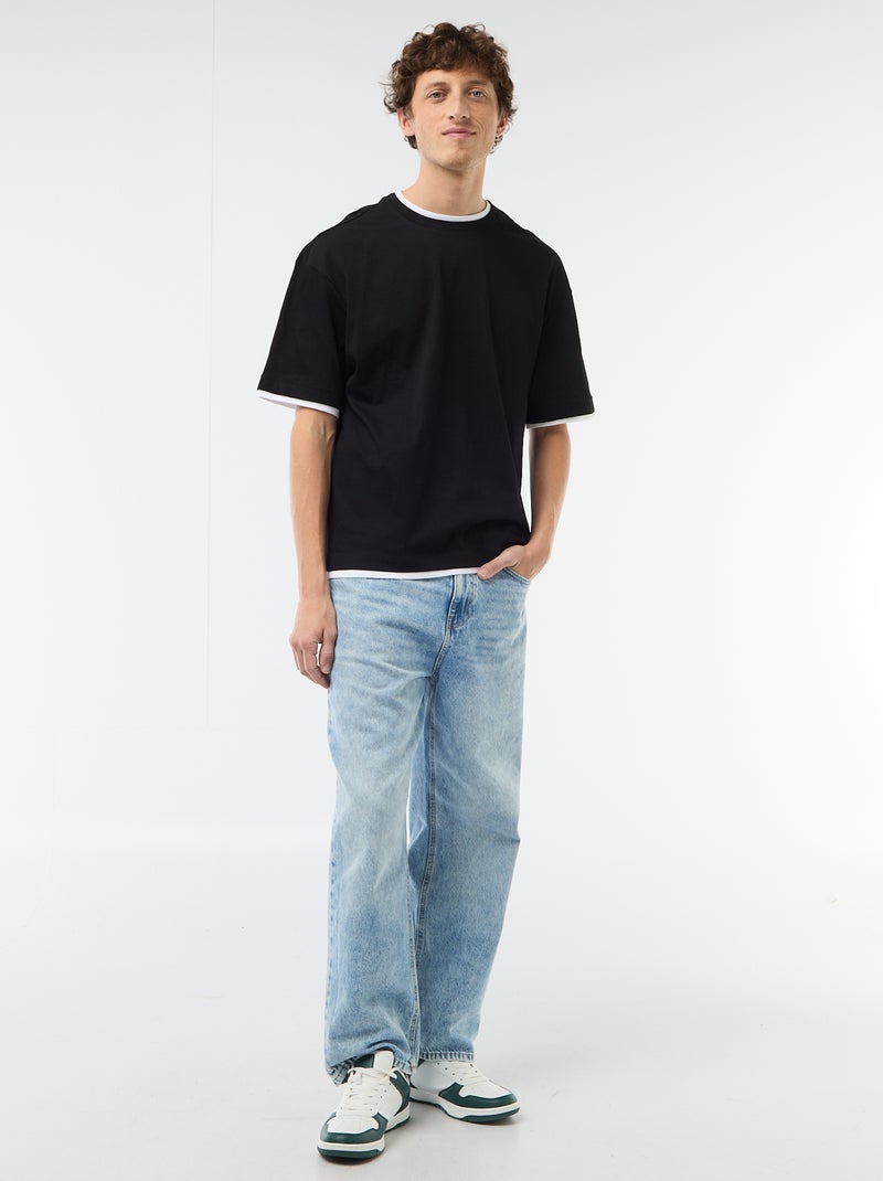 T-shirt effet 2-en-1 à manches courtes Noir - Kiabi