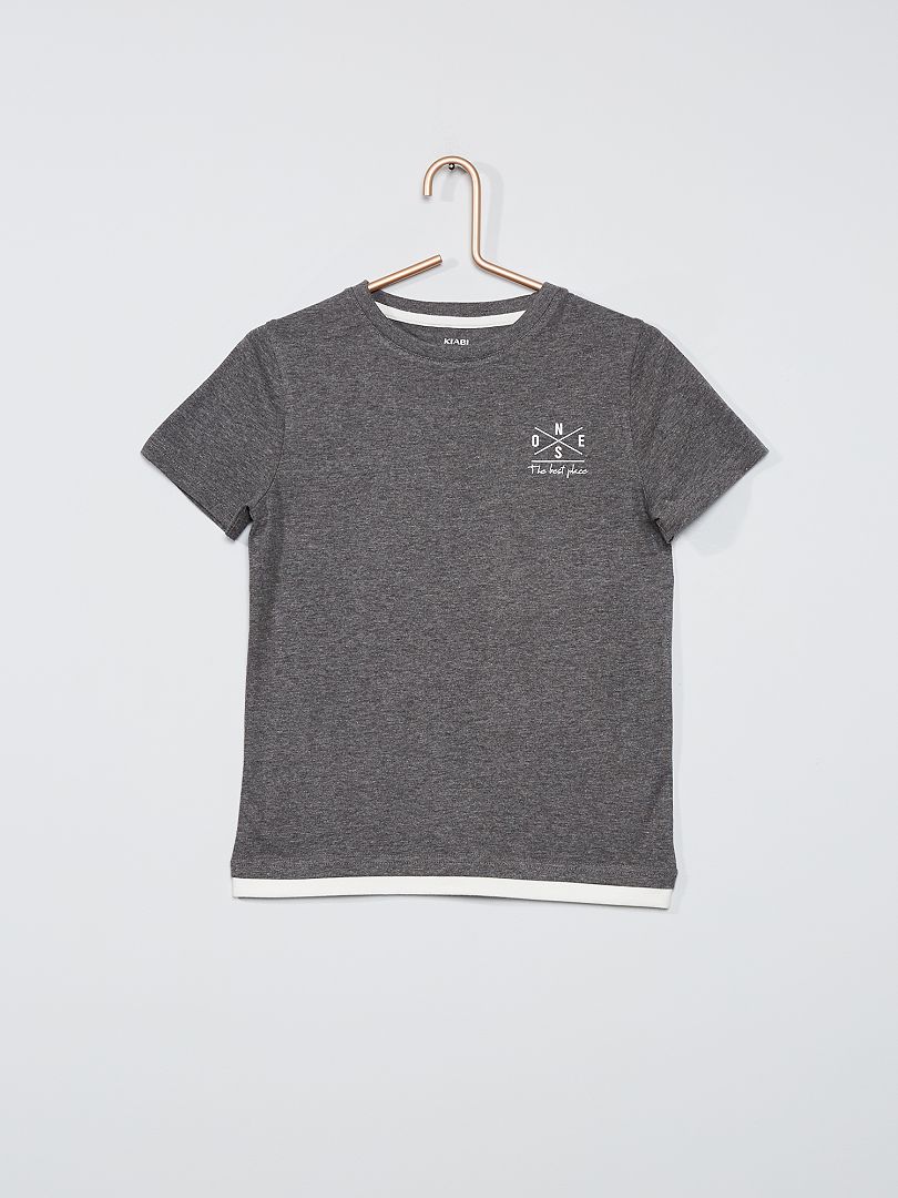 T-shirt effet 2 en 1 gris - Kiabi