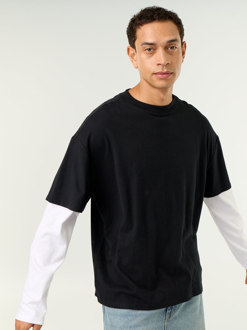 T-shirt effet 2-en-1 manches longues Noir - Kiabi