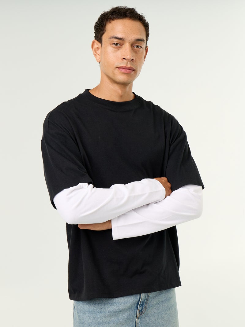 T-shirt effet 2-en-1 manches longues Noir - Kiabi