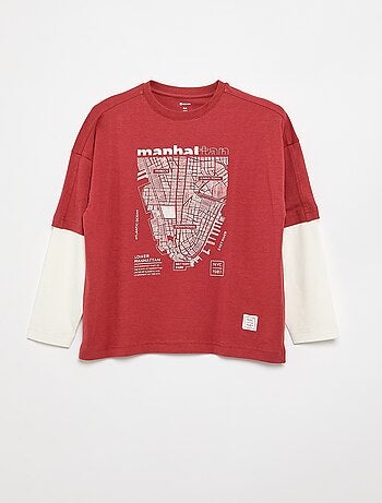 T-shirt effet 2-en-1 manches longues