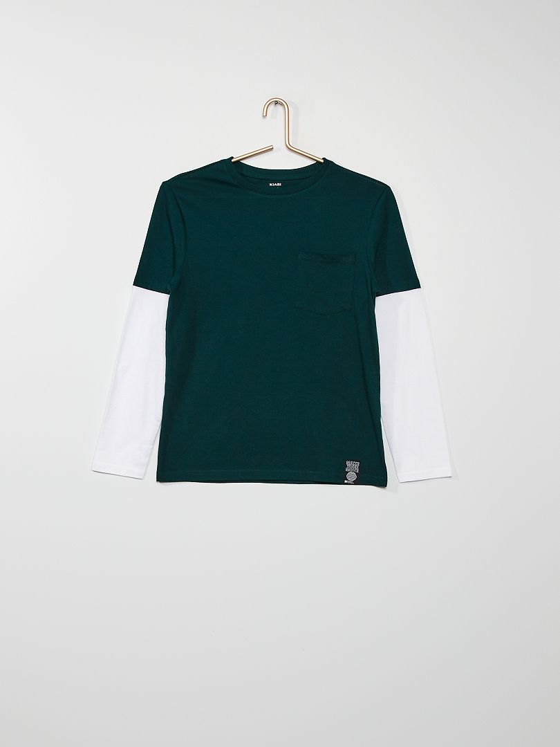 T-shirt effet double manche vert - Kiabi