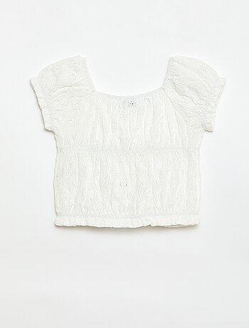 T-shirt effet smocké avec broderie en anglaise