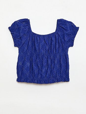 T-shirt effet smocké avec broderie en anglaise