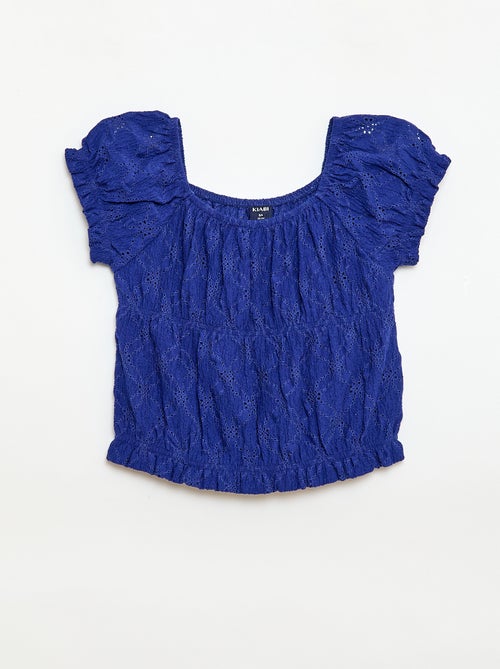 T-shirt effet smocké avec broderie en anglaise - Kiabi