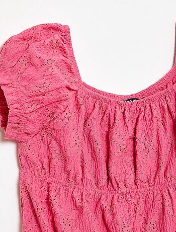 T-shirt effet smocké avec broderie en anglaise