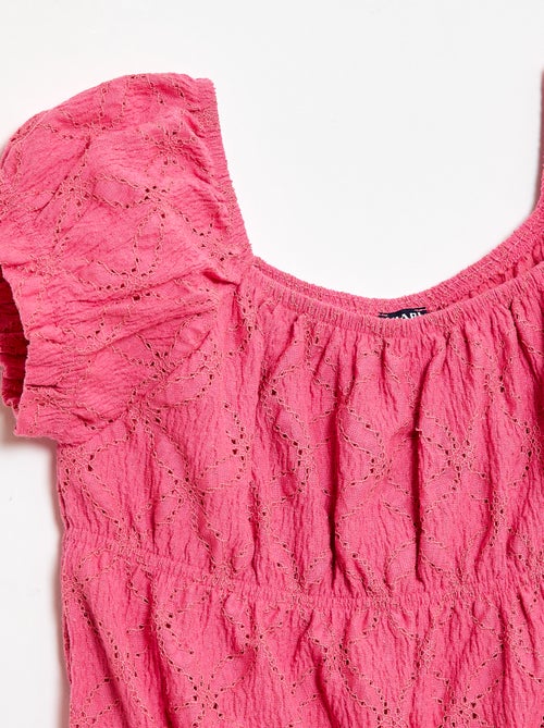 T-shirt effet smocké avec broderie en anglaise - Kiabi