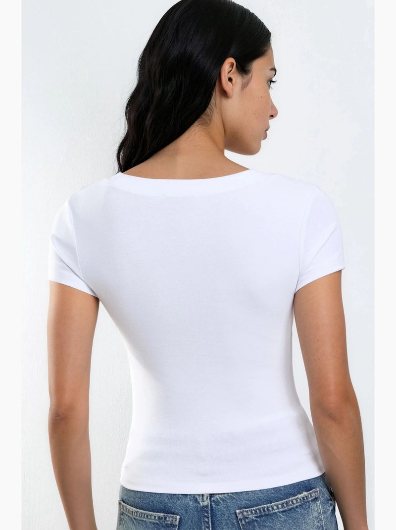 T-shirt élastique à manches courtes avec col en v busem Blanc - Kiabi