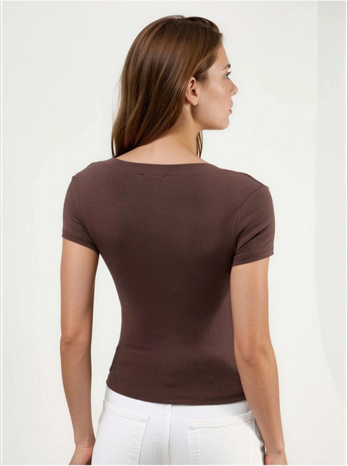 T-shirt élastique à manches courtes avec col en v busem - Kiabi