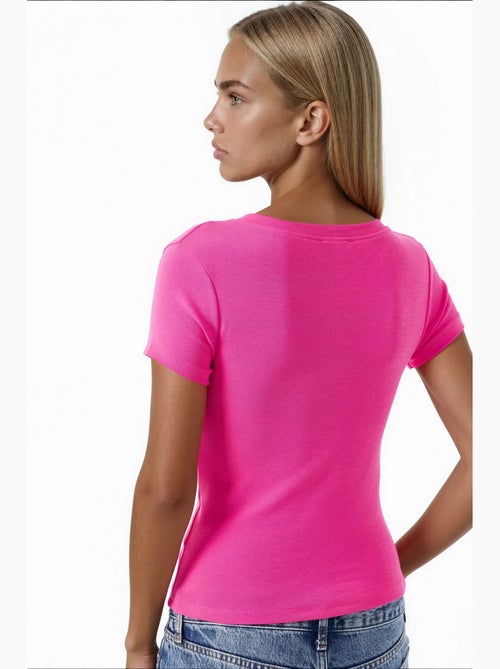 T-shirt élastique à manches courtes avec col en v busem - Kiabi T-shirt élastique à manches courtes avec col en v busem - Kiabi