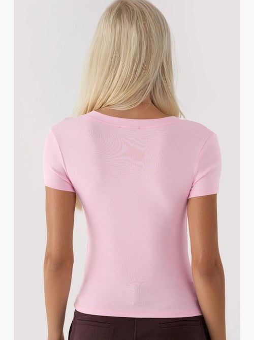 T-shirt élastique à manches courtes avec col en v busem - Kiabi