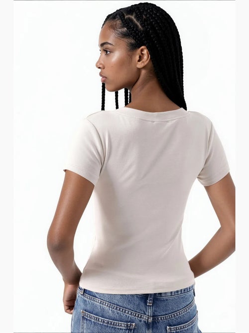T-shirt élastique à manches courtes avec col en v busem - Kiabi