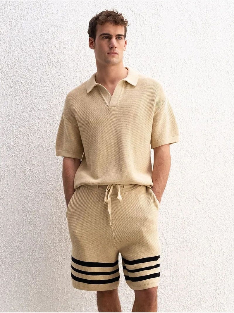 T-shirt en coton à col polo pour homme giesto Beige argile - Kiabi