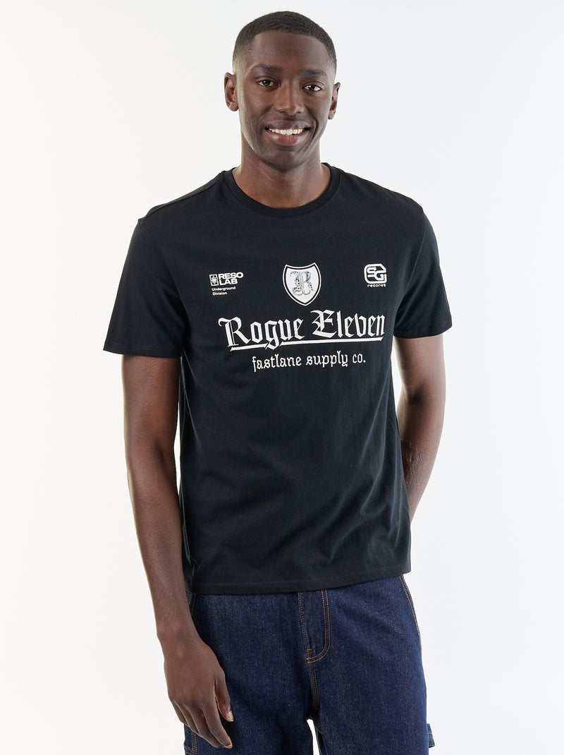 T-shirt en coton à col rond homme avec imprimé placé Noir - Kiabi