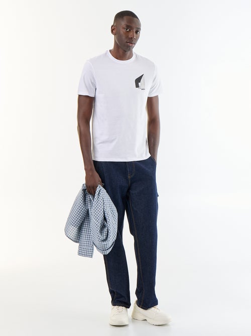 T-shirt en coton à col rond homme avec motif placé - Kiabi
