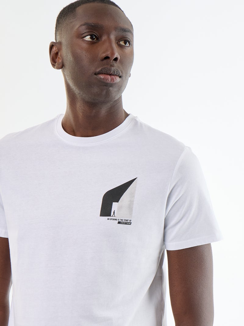 T-shirt en coton à col rond homme avec motif placé Blanc - Kiabi