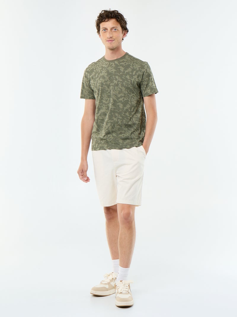 T-shirt en coton à col rond Homme avec motif placé Kaki - Kiabi