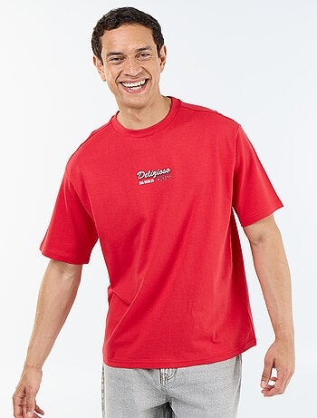 T-shirt homme en coton à col rond avec motif placé