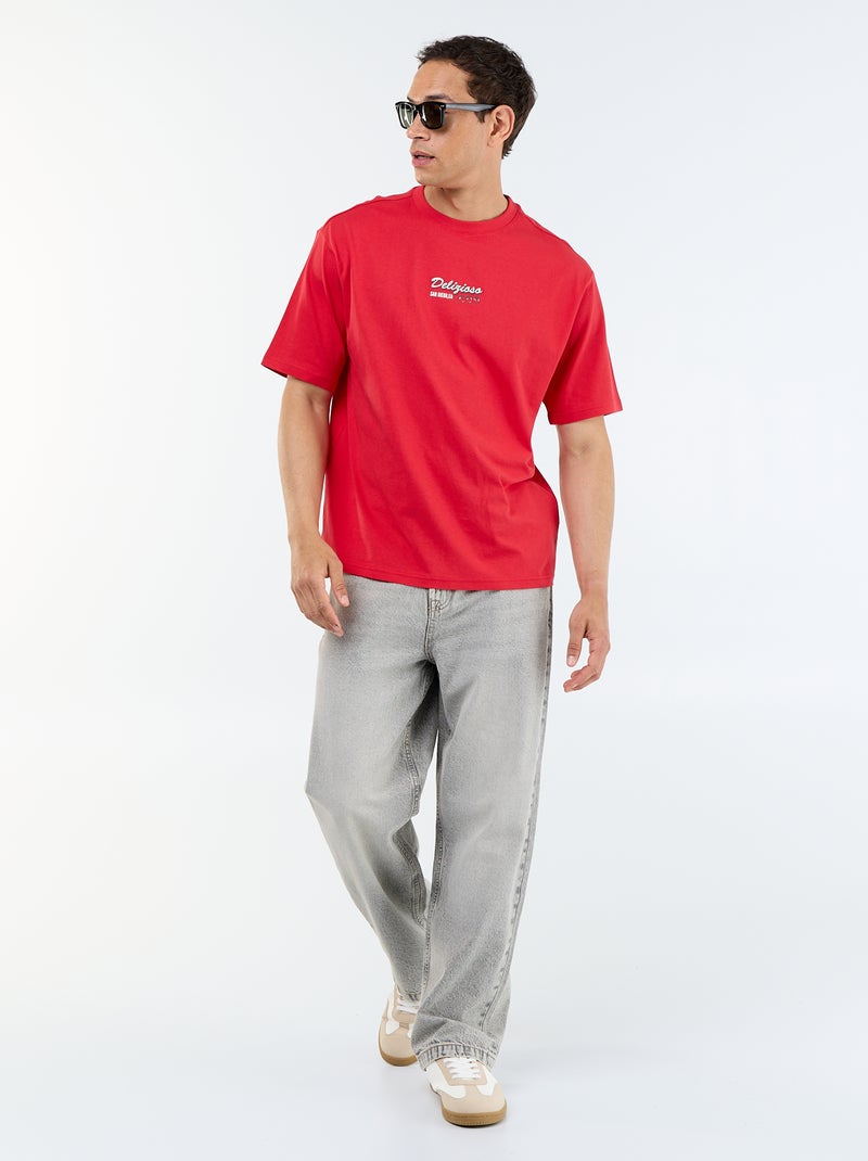 T-shirt en coton à col rond homme avec motif placé Rouge - Kiabi