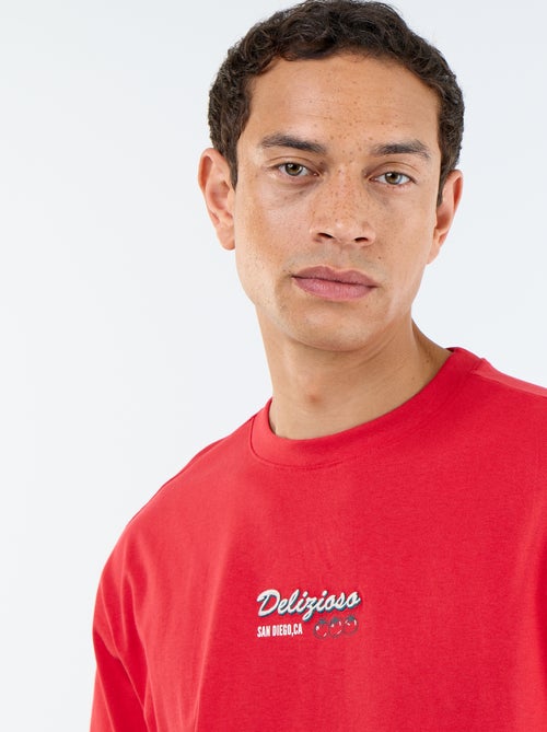 T-shirt en coton à col rond homme avec motif placé - Kiabi