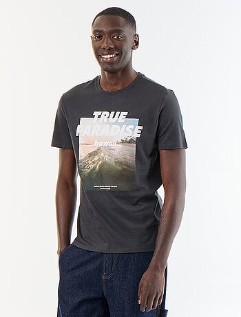 T-shirt en coton pour homme à col rond avec motif
