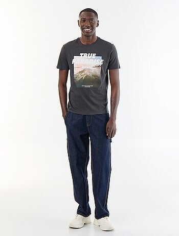 T-shirt en coton pour homme à col rond avec motif