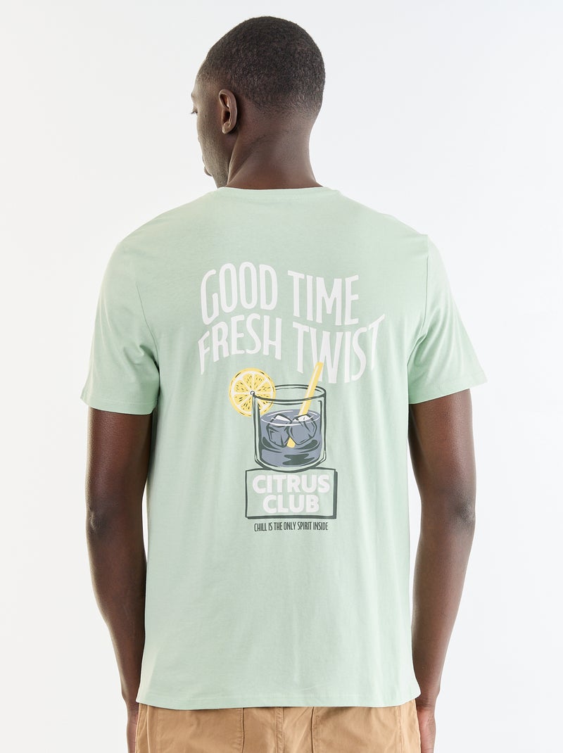 T-shirt en coton à col rond pour homme avec motif Vert - Kiabi