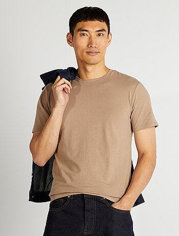T-shirt uni en coton à col rond pour homme