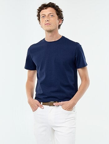 T-shirt uni en coton pour homme à col rond