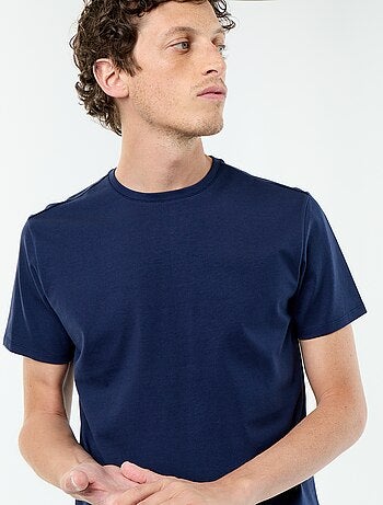 T-shirt uni en coton pour homme à col rond