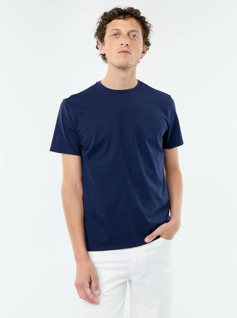 T-shirt en coton à col rond pour homme Bleu foncé - Kiabi