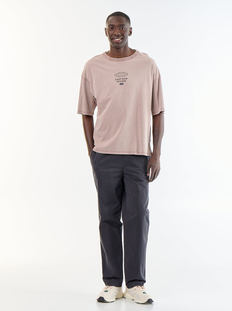 T-shirt en coton à col rond pour homme Rose - Kiabi