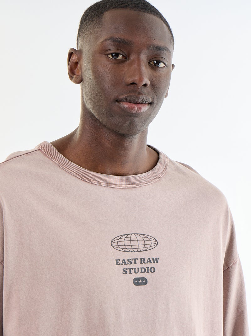 T-shirt en coton à col rond pour homme Rose - Kiabi
