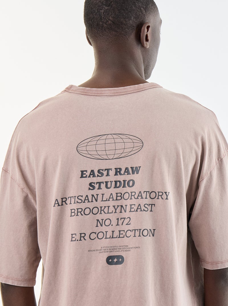 T-shirt en coton à col rond pour homme Rose - Kiabi