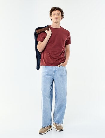 T-shirt uni en coton pour homme à col rond