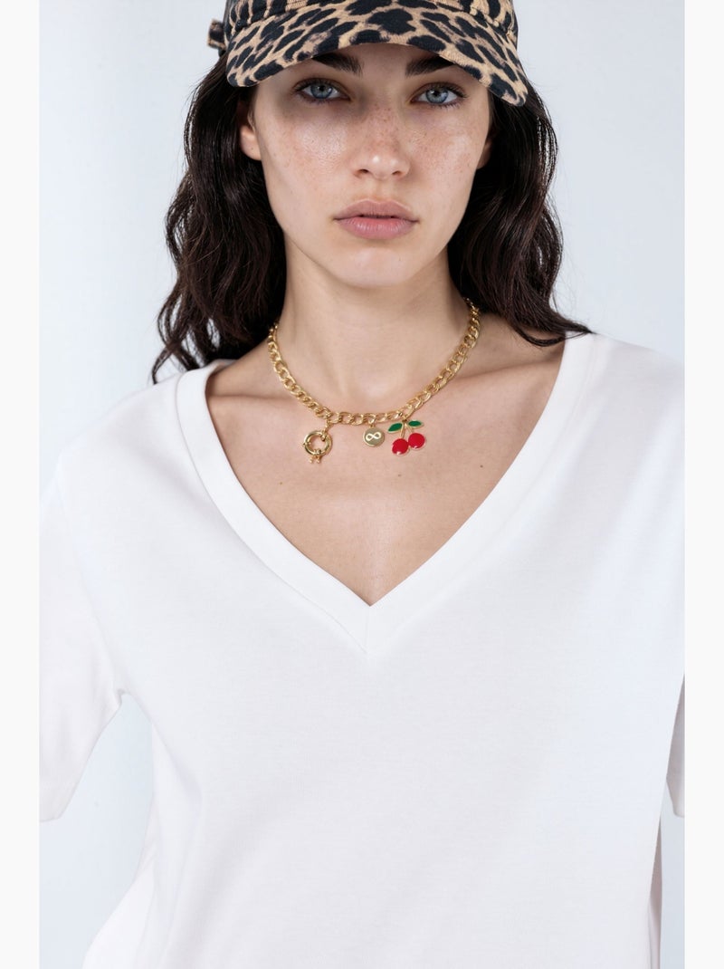 T-shirt en coton à col v coupe régulière unie busem Blanc - Kiabi
