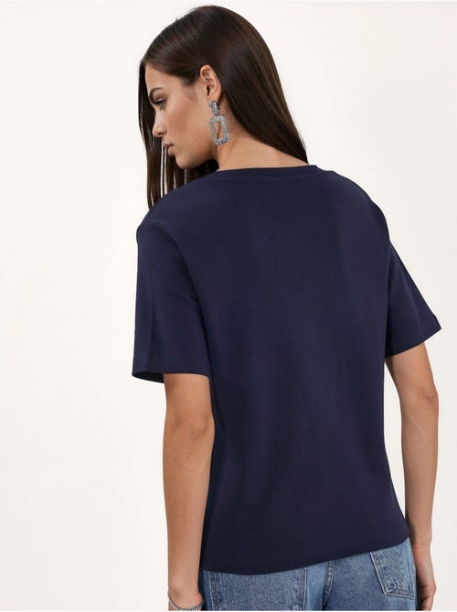 T-shirt en coton à col v coupe régulière unie busem - Kiabi