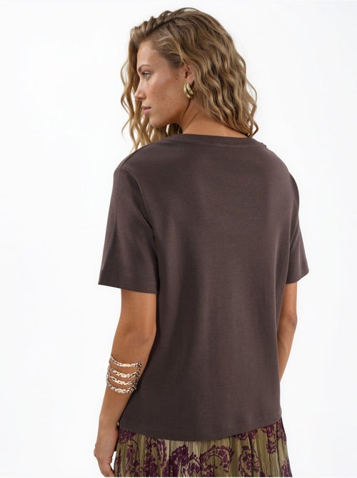 T-shirt en coton à col v coupe régulière unie busem - Kiabi