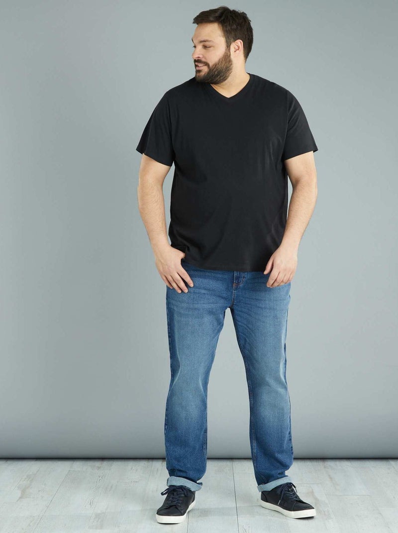 T-shirt en coton à col V pour homme Noir - Kiabi
