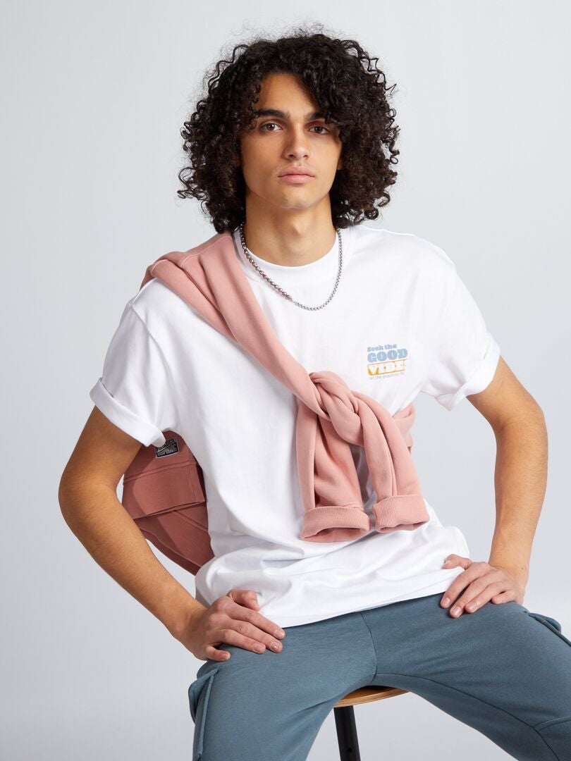 T-shirt en coton à imprimé devant Blanc - Kiabi