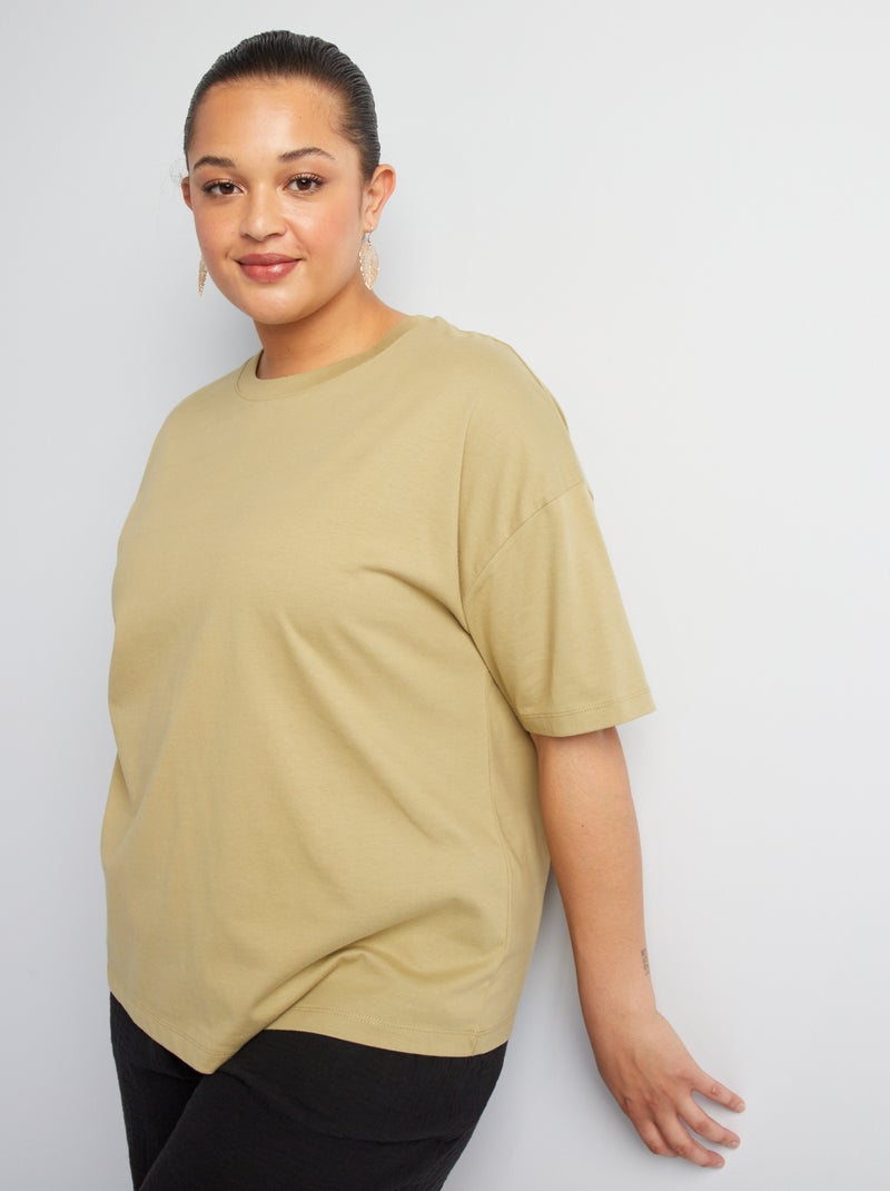 T-shirt en coton à manches courtes Olive - Kiabi