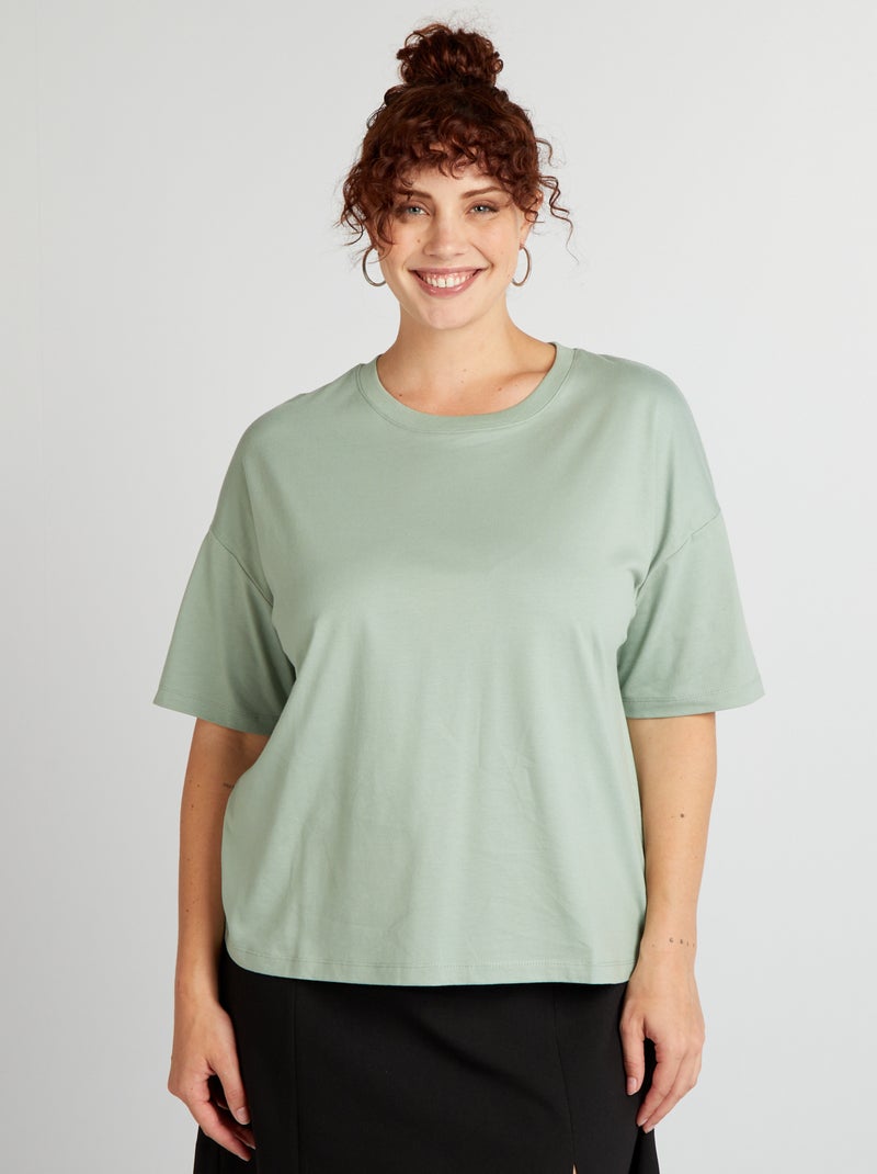 T-shirt en coton à manches courtes Vert - Kiabi